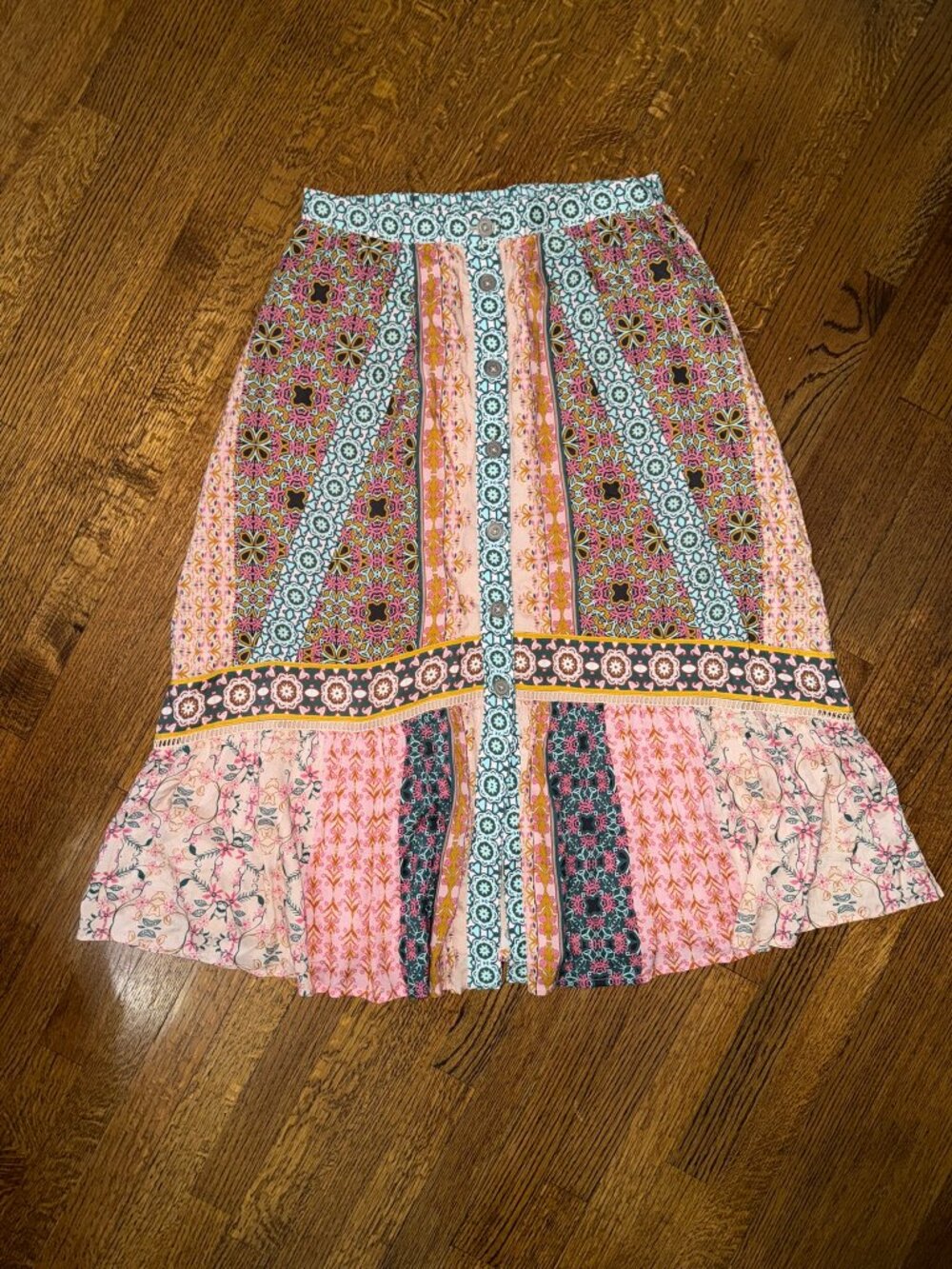 Sundance Sunbright Patchwork Maxi Skirt Boho Pink Floral PM